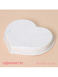 Форма для выпечки KONFINETTA «Сердце», силикон, 25×23×3.5 см (внутр. размеры 23×21×3.5 см), белая