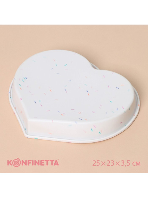 Форма для выпечки KONFINETTA «Сердце», силикон, 25×23×3.5 см (внутр. размеры 23×21×3.5 см), белая