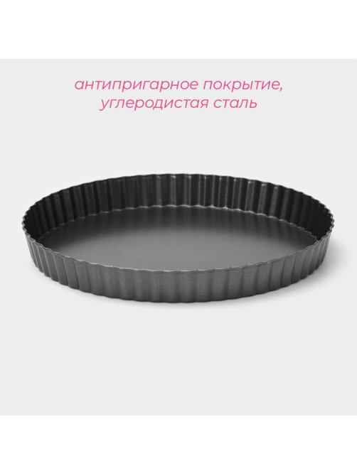 Форма для выпечки Доляна «Жаклин. Рифлёный круг», 22×2.5 см, антипригарное покрытие, разъёмная, чёрная