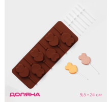 Форма для леденцов Доляна «Влюблённость», силикон, 9.5×24×1 см, 6 ячеек (4.2×3.3 см), с палочками, МИКС