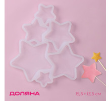Форма для леденцов новогодняя Доляна «Звёзды», силикон, 15.5×13.5×0.7 см, 6 ячеек, прозрачная