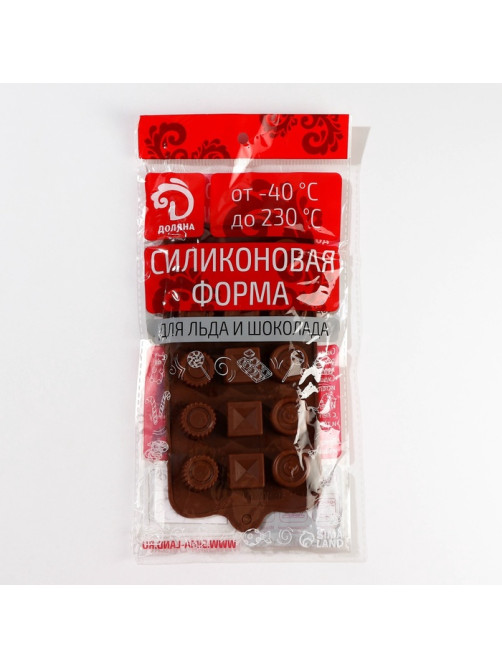 Форма для конфет и шоколада Доляна «Кружочки, квадратики», силикон, 21.5×10.4×1.5 см, 15 ячеек, коричневая