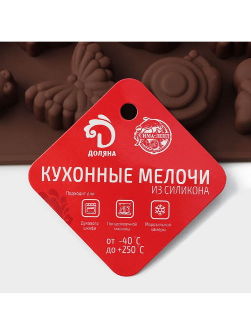 Форма для конфет и шоколада Доляна «Насекомые», силикон, 18×17 см, 16 ячеек (3.5×3.5 см), коричневая