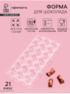 Форма для конфет и шоколада KONFINETTA «Плетёный батон», 27.5×17.5×2.5 см, 21 ячейка 3.5×1.5×1.5 см, пластик, прозрачная