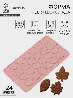Форма для конфет и шоколада Доляна «Листики», силикон, 21.2×11.5 см, 24 ячейки, розовая