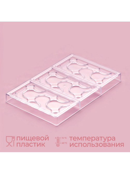 Форма для шоколада KONFINETTA «Симпл-димпл», 27.5×17.5×2.5 см, 3 ячейки 15.3×7.5×0.8 см, пластик, прозрачная