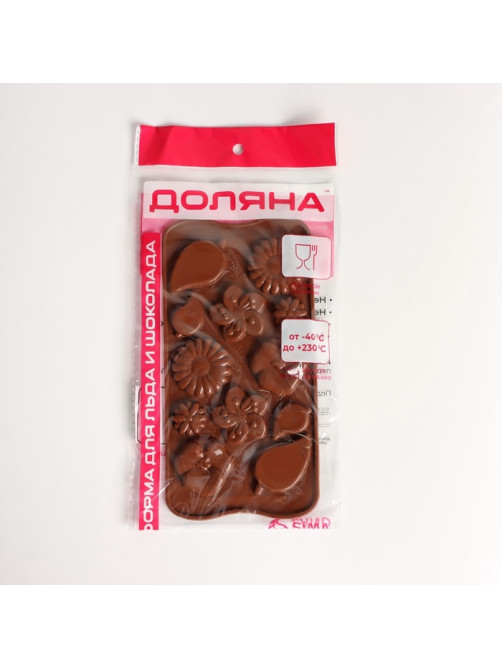 Форма для шоколада Доляна «Цветение», силикон, 21×10.5×0.7 см, 12 ячеек, коричневая