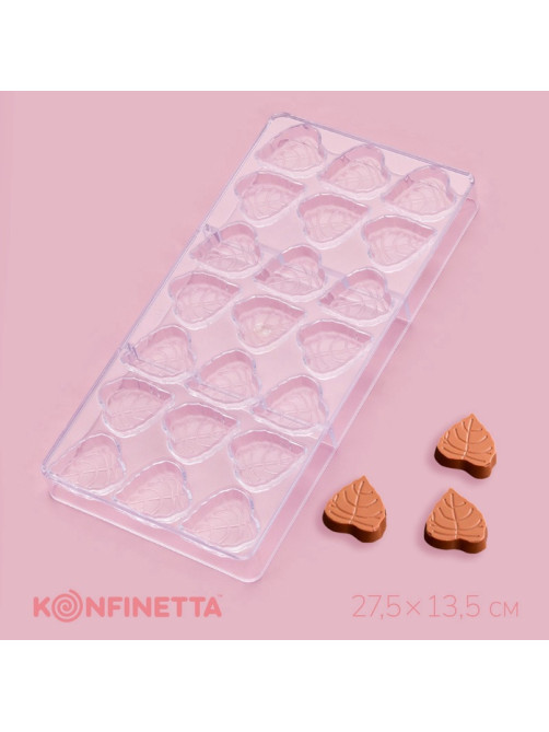 Форма для конфет и шоколада KONFINETTA «Листочки», 27.5×13.5×2.5 см, 21 ячейка 4×3×0.8 см, пластик, прозрачная