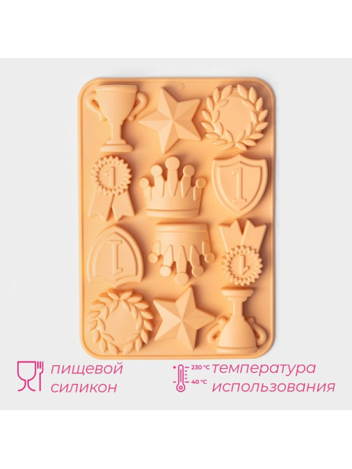Форма для шоколада Доляна «Чемпион», силикон, 12 ячеек, 24×16×2 см, персиковая