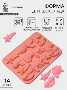 Форма для шоколада Доляна «Волшебство. Пони», силикон, 23×16.5×2 см, 14 ячеек, розовая