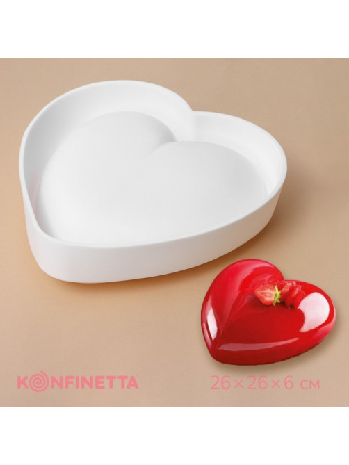 Форма для выпечки и муссовых десертов KONFINETTA «Сердце», силикон, 26×26×6 см, белая