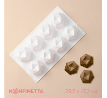 Форма для муссовых десертов и выпечки KONFINETTA «Грани», силикон, 29.5×17.2 см, 8 ячеек (5.6×6.4×4.5 см), белая
