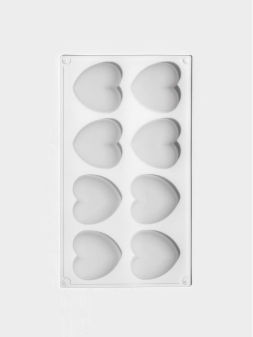 Форма для муссовых десертов и выпечки KONFINETTA «Сердца», 30×17.5×3 см, 8 ячеек (6.2×6 см), силикон, белая