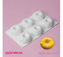 Форма для муссовых десертов и выпечки Доляна «Вихрь», 29.8×17.5×3 см, 6 ячеек (d=7.7 см), силикон, белая