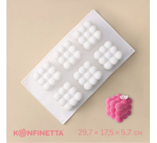 Форма для муссовых десертов и выпечки KONFINETTA «Рафаэль», силикон, 29.7×17.5×5.7 см, 6 ячеек (6.2×6.2 см), белая