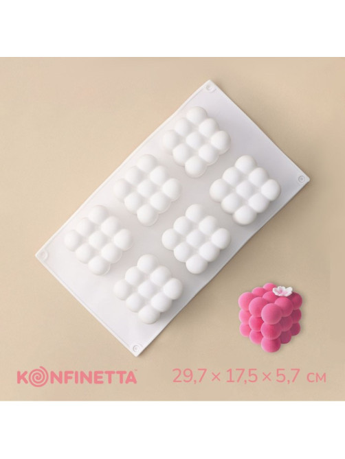 Форма для муссовых десертов и выпечки KONFINETTA «Рафаэль», силикон, 29.7×17.5×5.7 см, 6 ячеек (6.2×6.2 см), белая