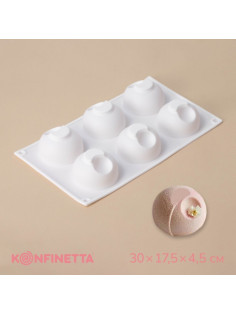 Форма для муссовых десертов и выпечки KONFINETTA «Десерт с фруктами», 30×17.5×4.5 см, 6 ячеек (d=7 см), силикон, белая
