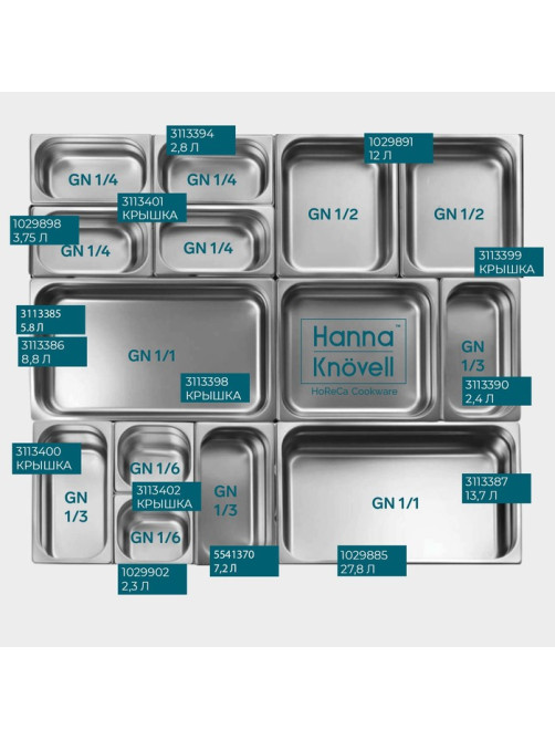 Гастроёмкость GN 1/3 Hanna Knövell, 7.2 л, 200 мм, 32.7×17.6×20 см, толщина 0.6 мм, нержавеющая сталь