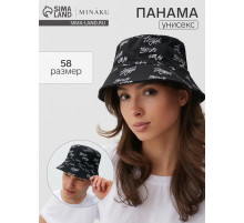 Панама двусторонняя унисекс MINAKU с надписями, чёрная, размер 58