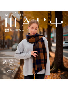 Шарф зимний с кистями MINAKU, размер 65×180 + 3 см, принт клетка