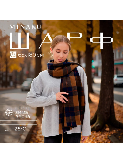 Шарф зимний с кистями MINAKU, размер 65×180 + 3 см, принт клетка