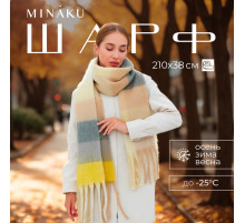 Шарф зимний объемный с кистями MINAKU, принт клетка, размер 210×38+18 см