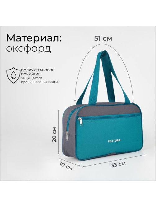 Сумка для обуви TEXTURA, на молнии, наружный карман, размер 33×10×20 см, бирюзовая