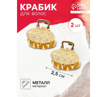Крабики для волос QF «Либерти», набор 2 шт., геометрия овал, 2.5 см, золотистый