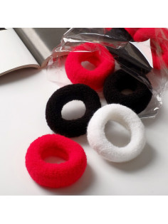 Резинки для волос Выбражулька «Махрушка», набор 12 шт., широкая классика, 7×2 см, белые, чёрные, красные