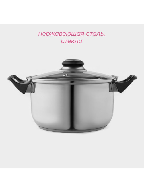 Кастрюля Доляна «Чёрная ночь», 2.2 л, d=18 см, с крышкой, капсульное дно, нержавеющая сталь, хромированная