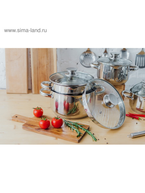 Кастрюля Magistro Klimena, 4.6 л, слив для воды, капсульное дно, индукция, нержавеющая сталь, AISI - 201, хромированная