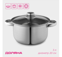 Кастрюля Доляна «Классика», 3 л, d=20 см, с крышкой, капсульное дно, нержавеющая сталь, хромированная