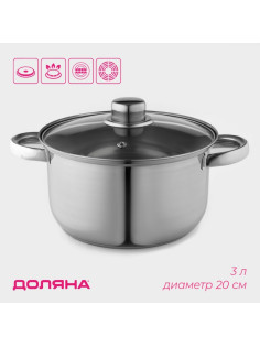 Кастрюля Доляна «Классика», 3 л, d=20 см, с крышкой, капсульное дно, нержавеющая сталь, хромированная