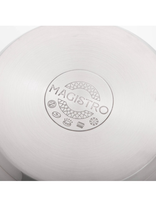 Кастрюля Magistro Klimena, 4.6 л, слив для воды, капсульное дно, индукция, нержавеющая сталь, AISI - 201, хромированная