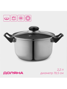 Кастрюля Доляна «Чёрная ночь», 2.2 л, d=18 см, с крышкой, капсульное дно, нержавеющая сталь, хромированная