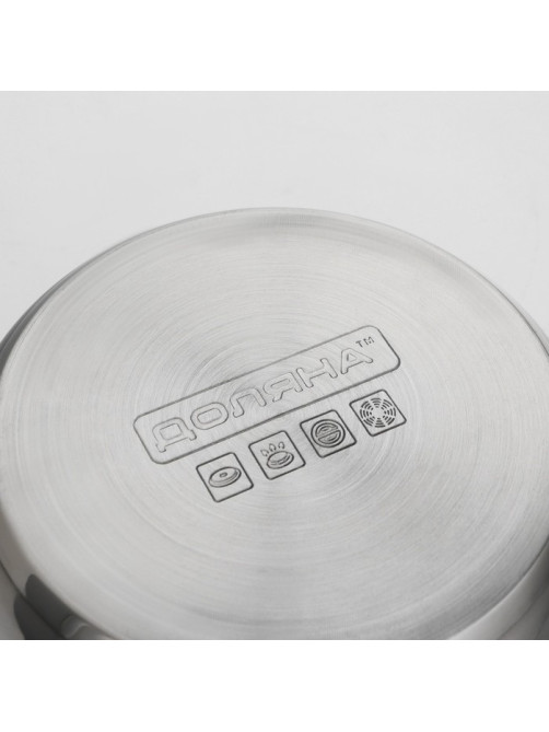 Кастрюля Доляна «Роскошь», 2.2 л, d=19 см, со стеклянной крышкой, капсульное дно, нержавеющая сталь, хромированная