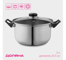 Кастрюля Доляна «Чёрная ночь», 3 л, d=20 см, с крышкой, капсульное дно, нержавеющая сталь, хромированная