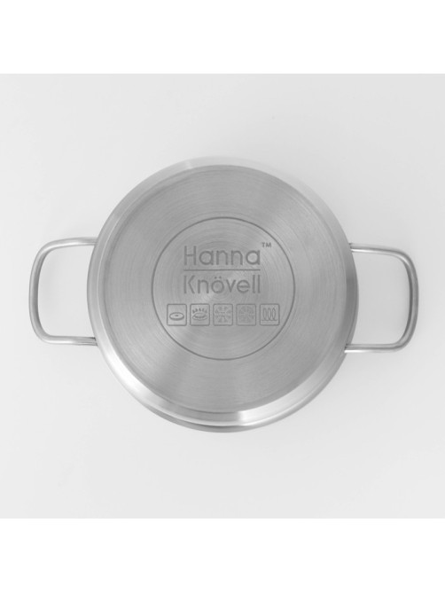 Кастрюля Hanna Knövell, 2 л, d=18 см, h=8 см, толщина стенки 0.6 мм, с крышкой, капсульное дно, индукция, нержавеющая сталь, хромированная