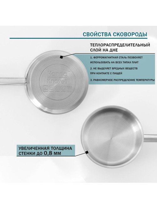 Сотейник Hanna Knövell, 1.2 л, d=16 см, h=6.5 см, с крышкой, толщина стенки 0.8 мм, индукция, нержавеющая сталь