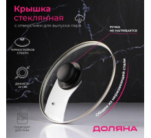 Крышка для сковороды и кастрюли Доляна, d=22 см, нержавеющий обод, пластиковая ручка, стекло, прозрачная