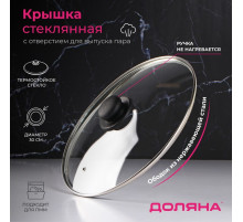Крышка для сковороды и кастрюли Доляна, d=30 см, нержавеющий обод, пластиковая ручка, стекло, прозрачная