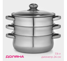 Мантоварка-пароварка Доляна «Классика», d=24 см, 3 уровня, общий объём — 7.9 л, индукция, нержавеющая сталь