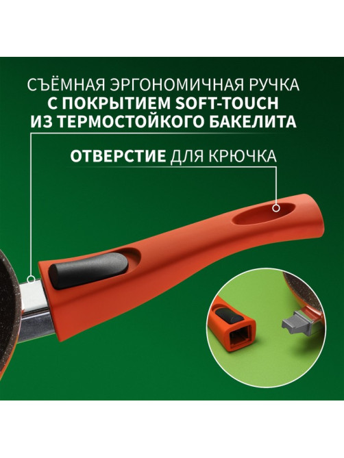 Сковорода Magistro Terra, d=28 см, h=4.8 см, съёмная ручка софт тач, антипригарное покрытие, индукция, оранжевая