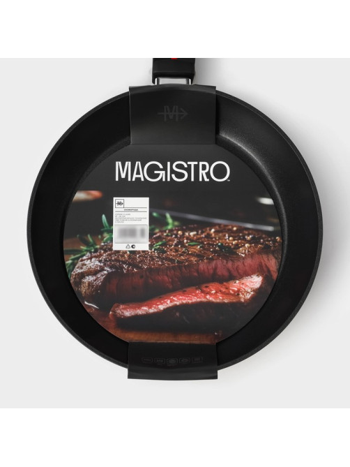 Сковорода Magistro Flame, d=28 см, h=5 см, ручка софт тач, антипригарное покрытие, индукция, кованый алюминий, чёрная