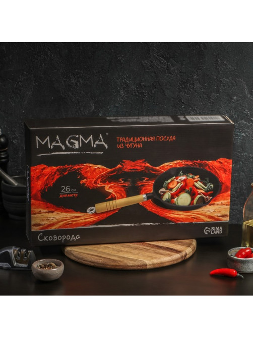 Сковорода Magma «Эко», 25×4.5 см, с 2 сливами, съёмная деревянная ручка, индукция, чугун, чёрная