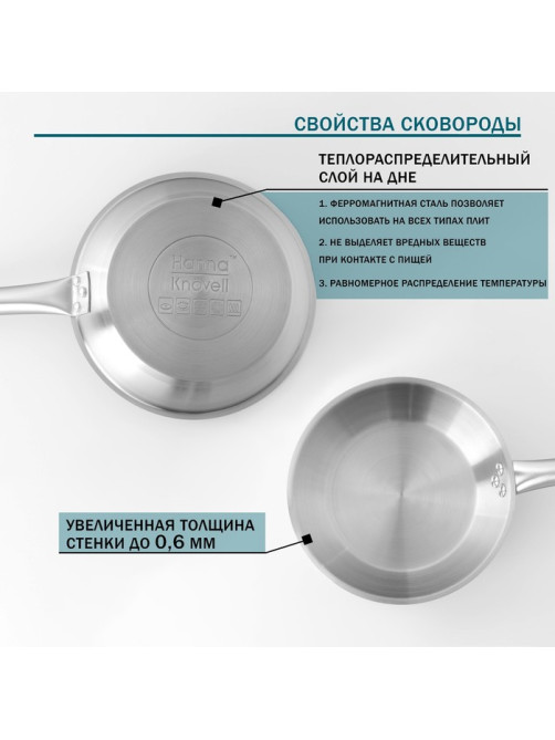 Сковорода Hanna Knövell, d=30 см, h=5.5 см, толщина стенки 0.6 мм, длина ручки 24.5 см, индукция, нержавеющая сталь
