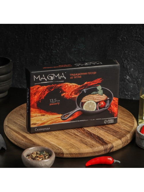 Сковорода Magma «Вилфред», 13.5×3.5 см, с 2 сливами, индукция, чугун, чёрная