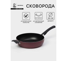 Сковорода Доляна Promo, d=26 см, пластиковая ручка, антипригарное покрытие, бордовый