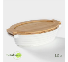 Форма для запекания BellaTenero, 1.2 л, 28.4×16.3×6.2 см, с бамбуковой крышкой, керамика, белая