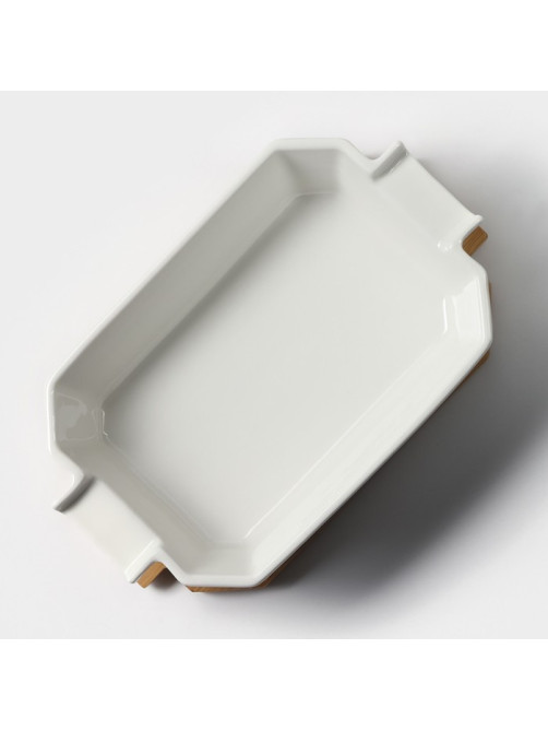 Форма для запекания BellaTenero, 1 л, 25.6×14.9×6.2 см, с бамбуковой крышкой, керамика, белая